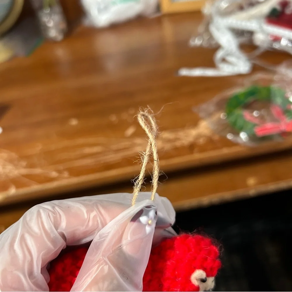 Red Fuzzy Sheep Christmas Ornament - “Candles”
